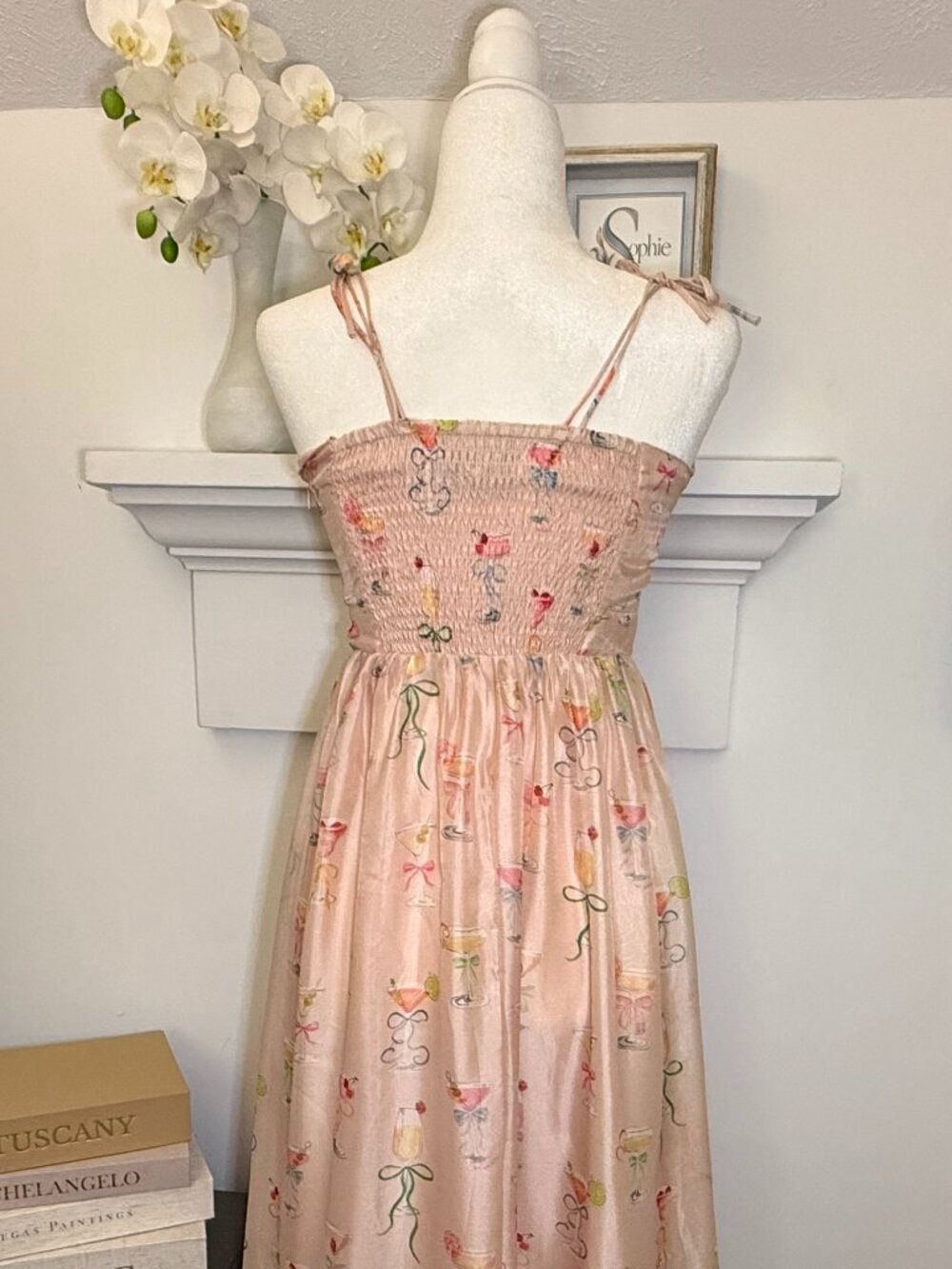 En Saison NWT Pink Cocktail Print Satin Midi Dress S - Picture 8 of 13
